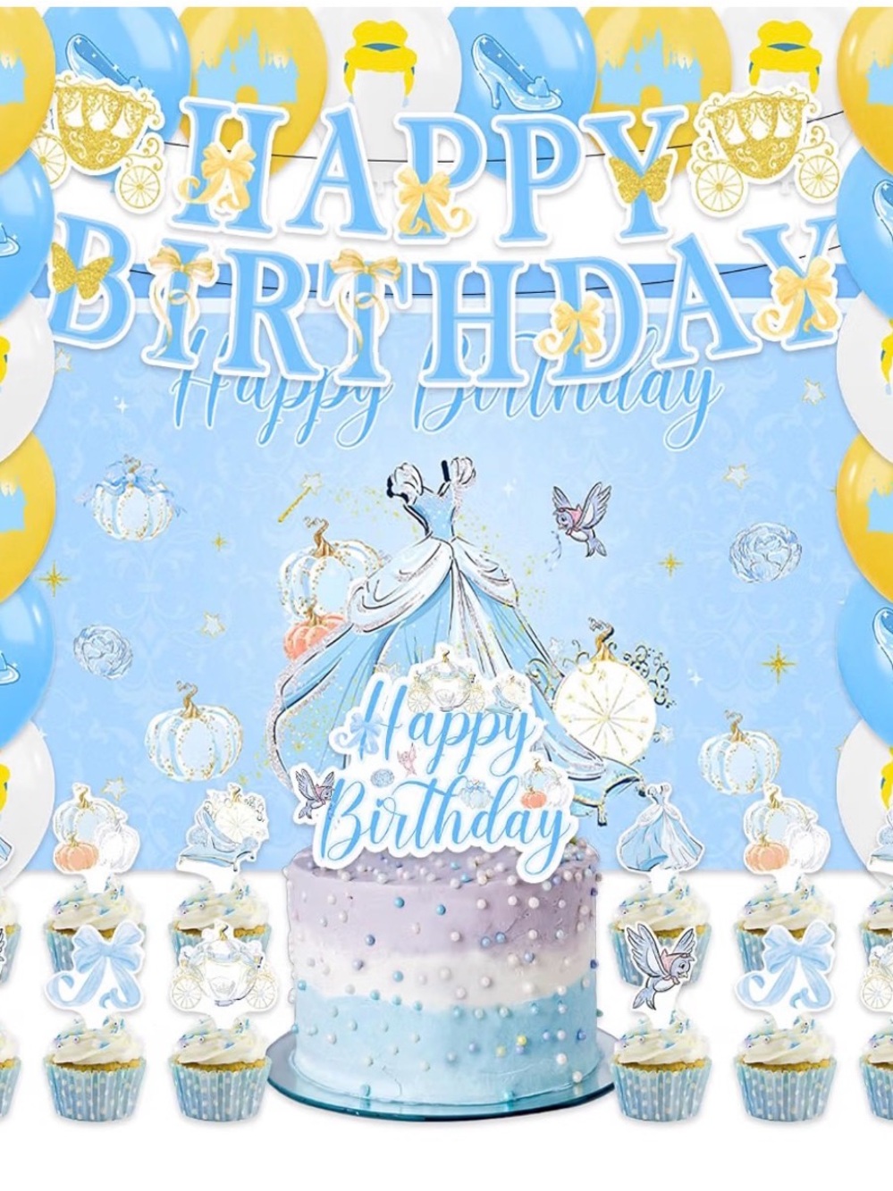 Cinderella Blue Birthday Party Decorations Kit